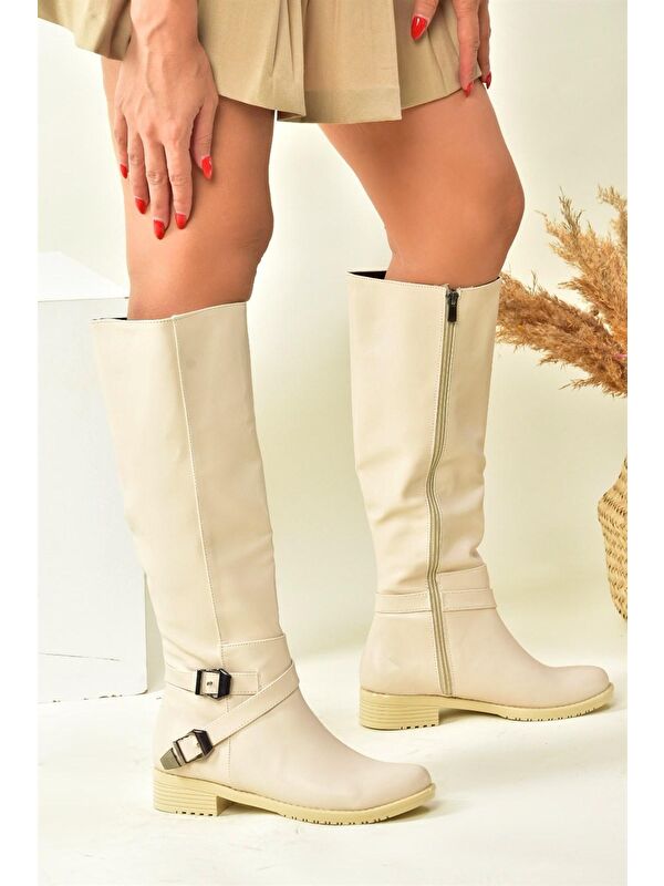 E726203409 Bej Kadın Çizme - Görsel 3