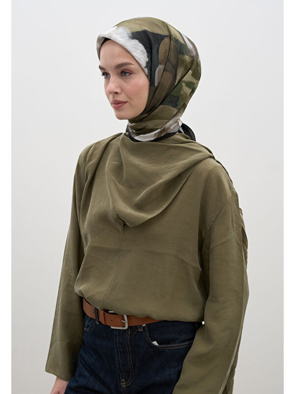 Fresh Scarfs Gardenıa Desen Pamuklu Viskon Eşarp Siyah