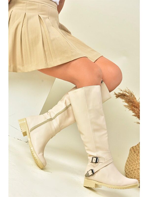 E726203409 Bej Kadın Çizme - Görsel 4