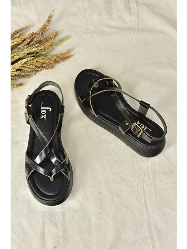 Siyah Hakiki Deri Parmak Arası Kadın Sandalet M291050703 - Görsel 5