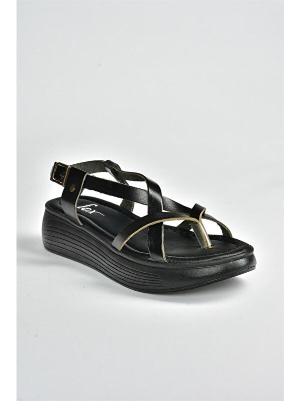 Siyah Hakiki Deri Parmak Arası Kadın Sandalet M291050703 - Görsel 6