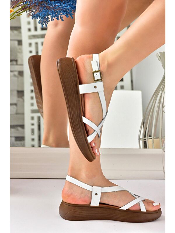 Beyaz Hakiki Deri Parmak Arası Kadın Sandalet M291050703 - Görsel 6