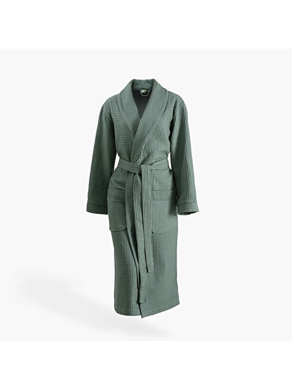 Green Black Afra Kadın Pike Bornoz %100 Pamuk Yeşil
