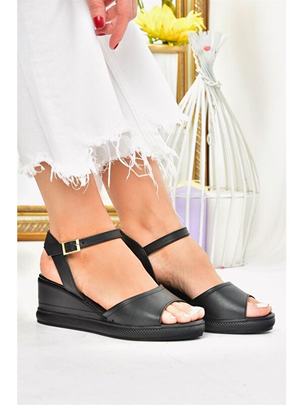 K674605409 Siyah Dolgu Taban Kadın Ayakkabı - Görsel 3