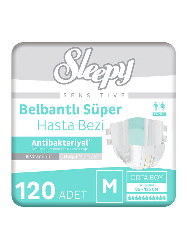 Sleepy Sensitive Antibakteriyel Süper Yetişkin Hasta Bezi Medium 30x4 120 Adet