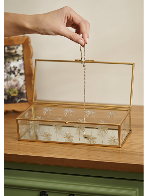 Bella Maison Palm Cam Dekoratif Kutu Gold (10x22x5 cm)