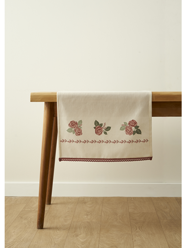 Bella Maison Rose Baskılı Kopanakili Runner Krem (50x150 cm)