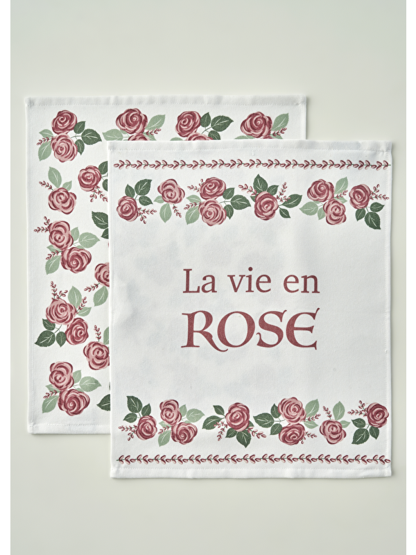 Bella Maison Rose Pamuklu Baskılı Kurulama Bezi 2'li Krem (40x50 cm)