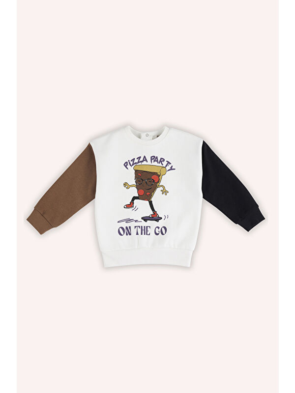 Panço Erkek Bebek Baskılı Ekru Sweatshirt