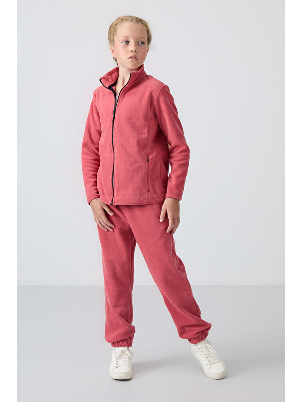 Tommylife Yaban Gülü Kalın Yumuşak Dokulu Standart Fit Nakışlı Polar Kız Çocuk Eşofman Alt - 75155