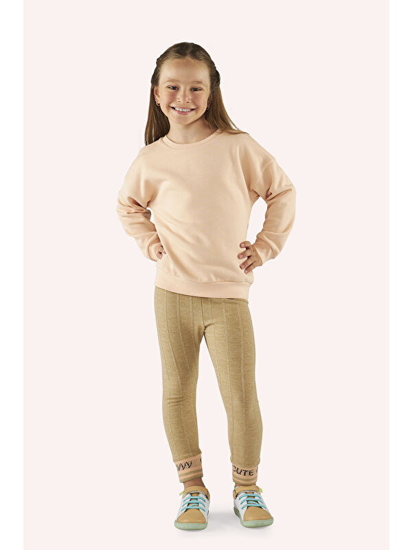 Panço Kız Çocuk Sırtı Baskı Detaylı Somon Sweatshirt