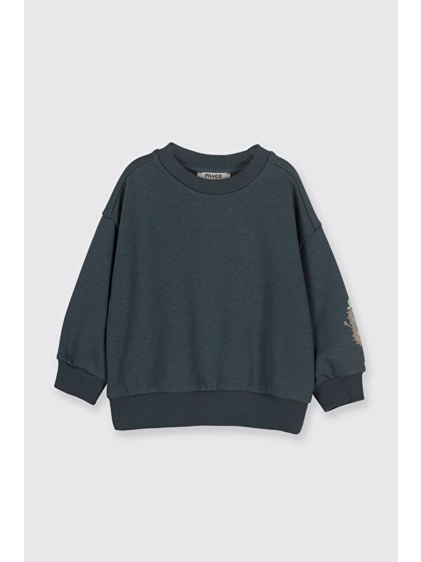Panço Erkek Bebek Baskı Detaylı Yumuşak Dokulu Petrol Sweatshirt