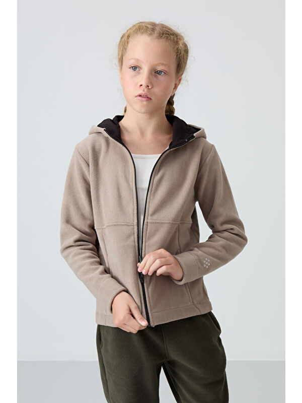 Tommylife Koyu Bej Kalın Yumuşak Dokulu Standart Fit Nakışlı Polar Kız Çocuk Sweatshirt - 75152