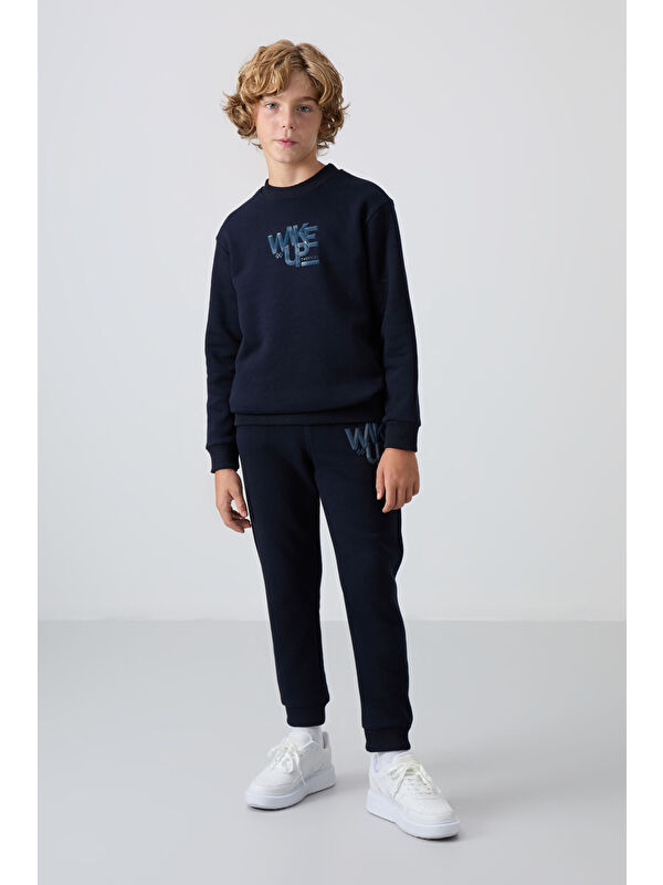 Tommylife Lacivert Pamuklu Kalın İçi Tüylü Yumuşak Dokulu Standart Fit Baskılı Erkek Çocuk Eşofman Takım - 11