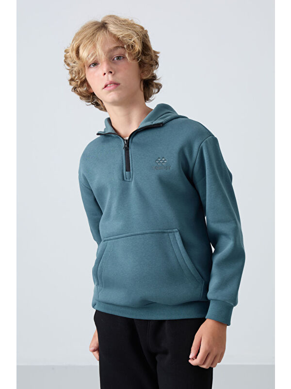 Tommylife Orman Yeşil Pamuklu Kalın İçi Tüylü Yumuşak Dokulu Standart Fit Nakışlı Erkek Çocuk Sweatshirt - 11