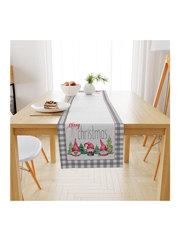 Evmila Kadife Dokuma Özel Tasarım Yılbaşı Desenli Runner 40x140 cm