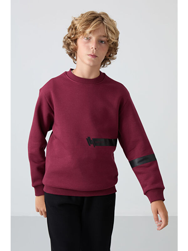 Tommylife Erguvan Pamuklu Kalın İçi Tüylü Yumuşak Dokulu Standart Fit Baskılı Erkek Çocuk Sweatshirt - 11238