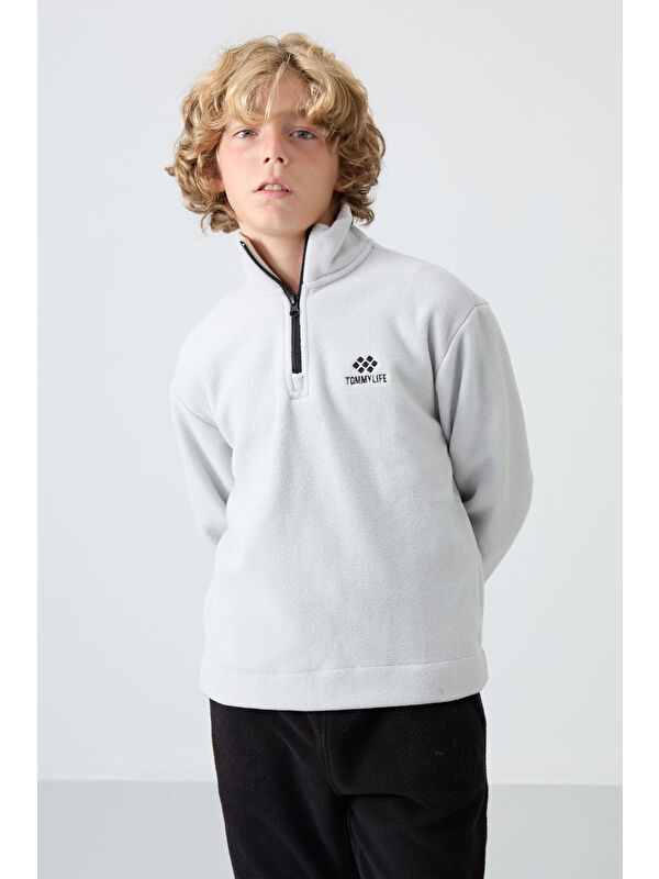 Tommylife Taş Kalın Yumuşak Dokulu Standart Fit Nakışlı Polar Erkek Çocuk Sweatshirt - 11221