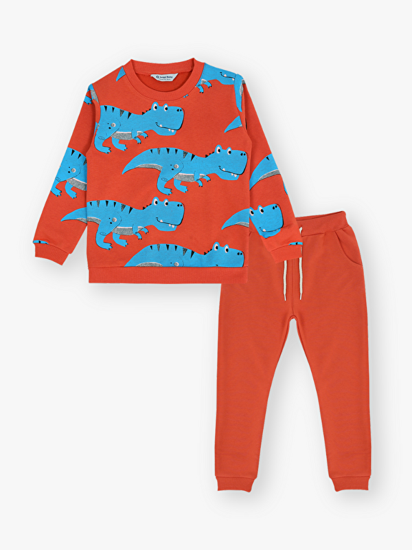 Luggi Baby Bisiklet Yaka Baskılı Erkek Bebek Sweatshirt ve Eşofman Alt 2'li