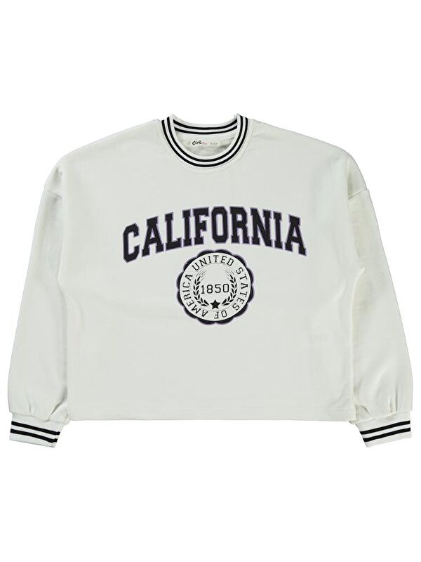 Civil Girls California Baskılı 10-13 Yaş Sweatshirt - Ekru 12-13 Yaş