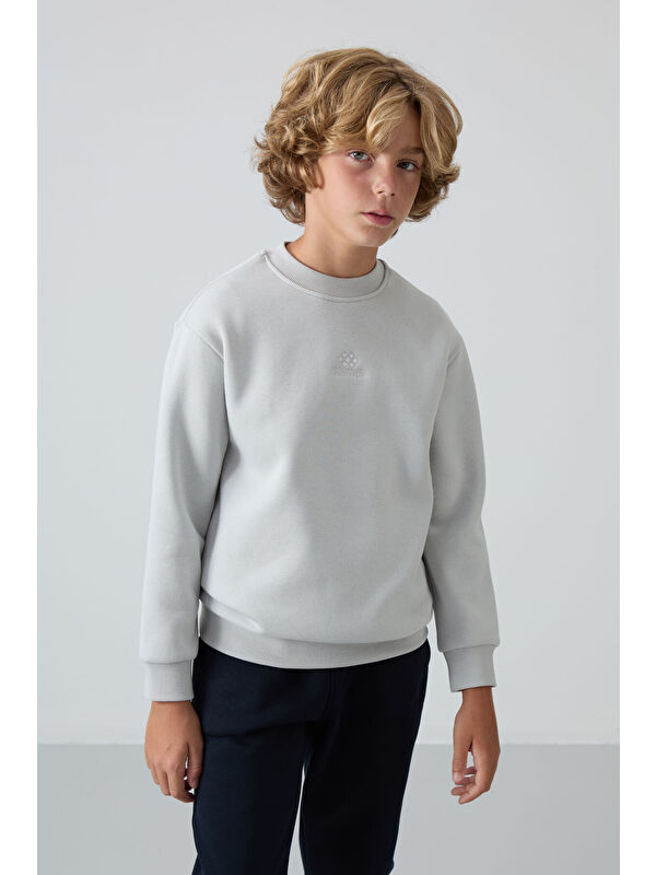 Tommylife Taş Pamuklu Kalın İçi Tüylü Yumuşak Dokulu Standart Fit Nakışlı Erkek Çocuk Sweatshirt - 11232