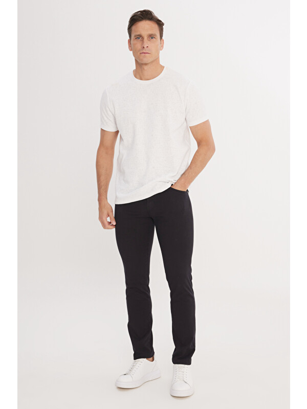 Altınyıldız Classics Erkek Siyah Slim Fit Dar Kesim 5 Cep Pamuklu Armürlü Esnek Pantolon