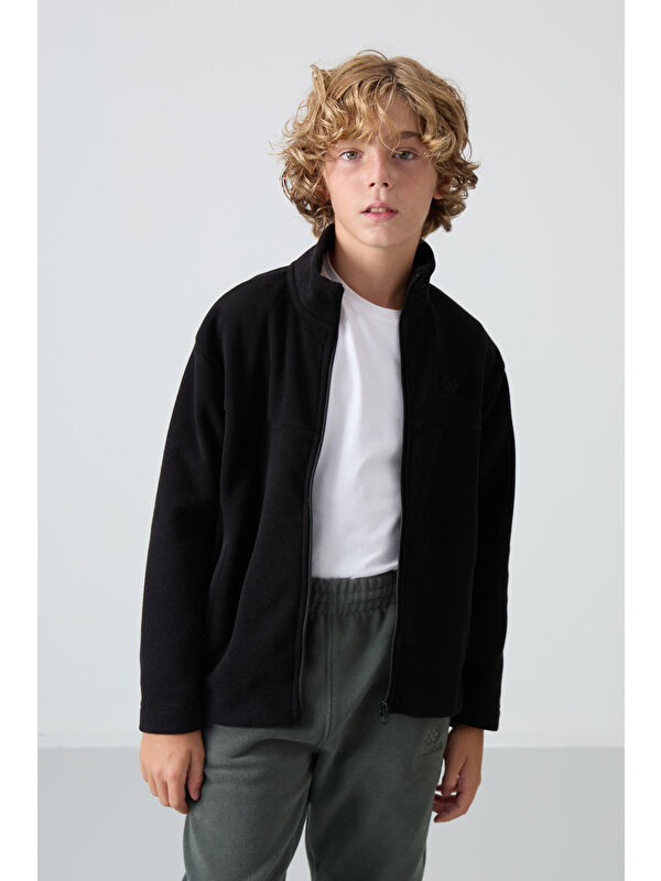 Tommylife Siyah Kalın Yumuşak Dokulu Standart Fit Nakışlı Polar Erkek Çocuk Sweatshirt - 11223