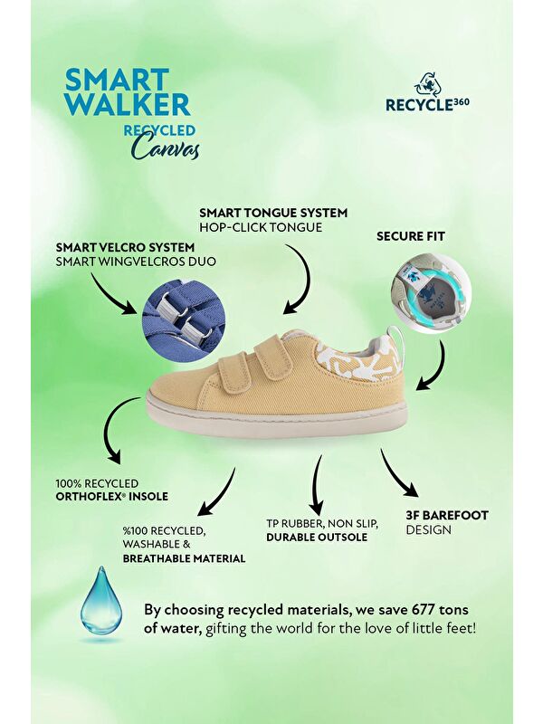 Smart Walker Recycled Canvas Eco Sarı Barefoot Çocuk Ayakkabı - Görsel 3