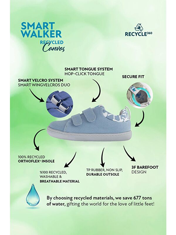 Smart Walker Recycled Canvas Eco Açık Mavi Barefoot Çocuk Ayakkabı - Görsel 3