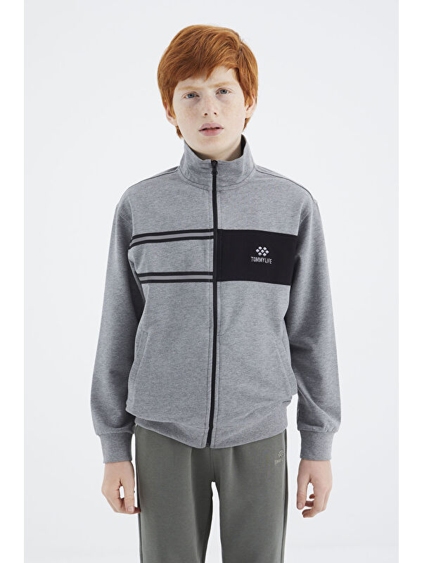 Tommylife Gri Melanj Dik Yaka Erkek Çocuk Sweatshirt - 11183
