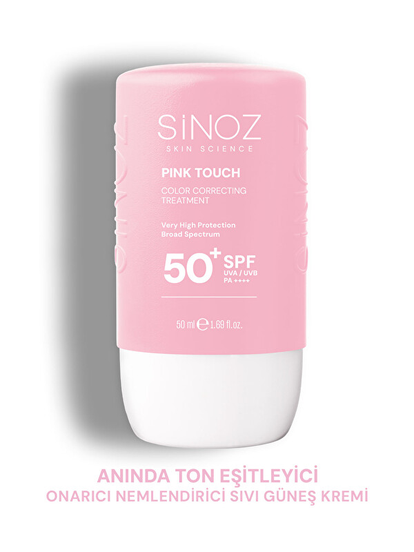 Sinoz Pink Touch Anında Ton Eşitleyici Leke Karşıtı Spf50+ Pembe Sıvı Yüz Güneş Kremi Pa++++ 50ml