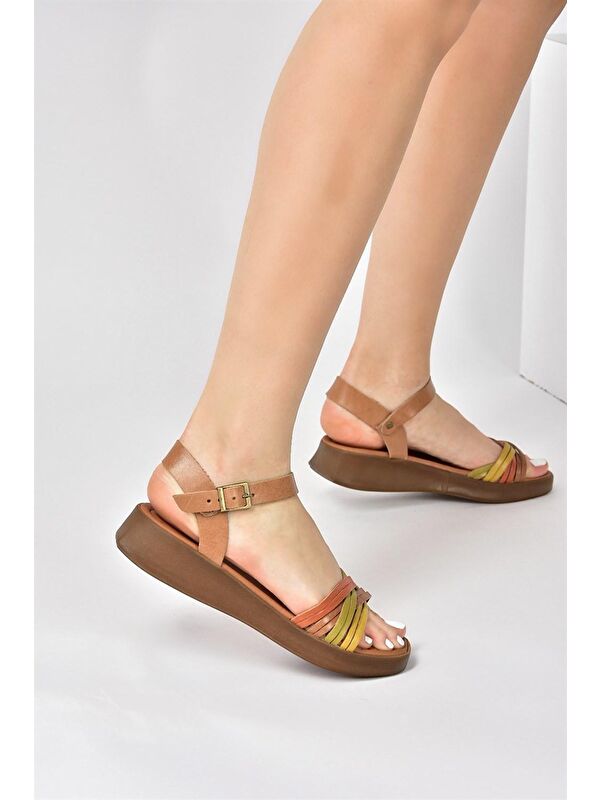 Multi Hakiki Deri Günlük Kadın Sandalet M291030503 - Görsel 5