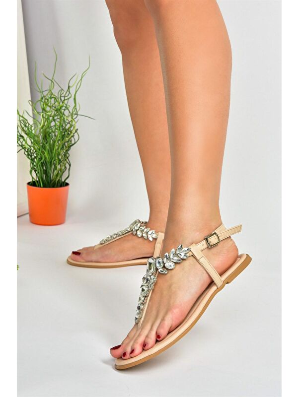 Ten Taşlı Parmak Arası Kadın Sandalet M272006009 - Görsel 3