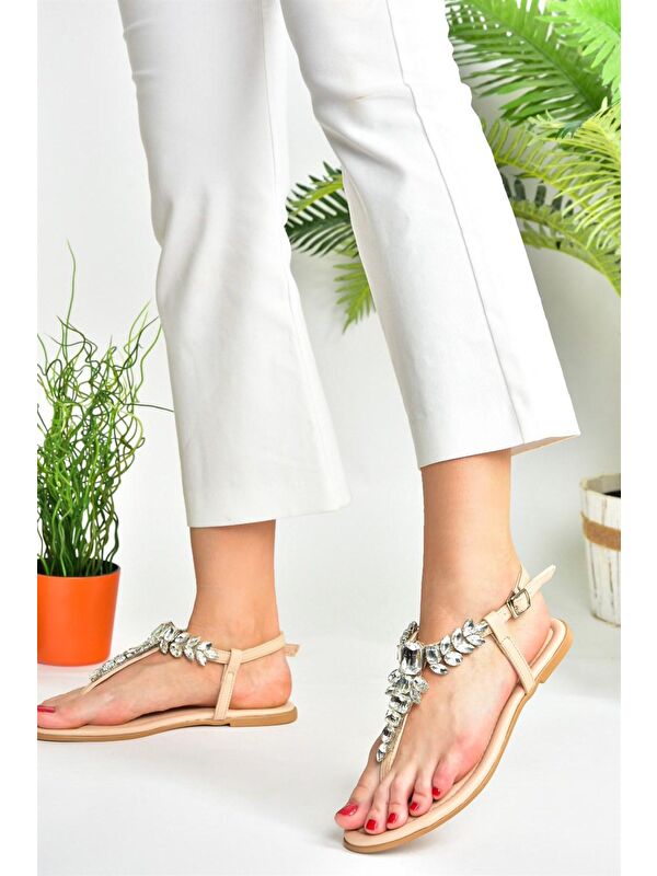 Ten Taşlı Parmak Arası Kadın Sandalet M272006009 - Görsel 5
