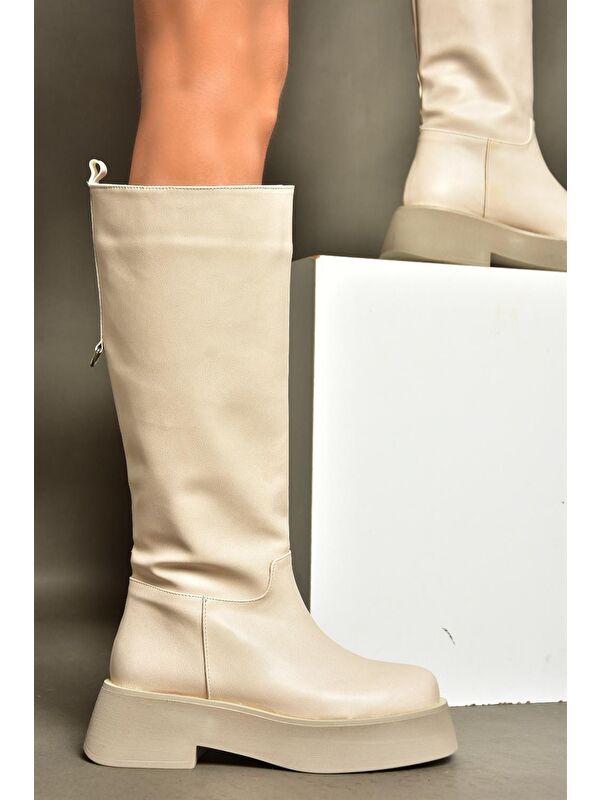 R6100670 Bej Kadın Çizme - Görsel 4