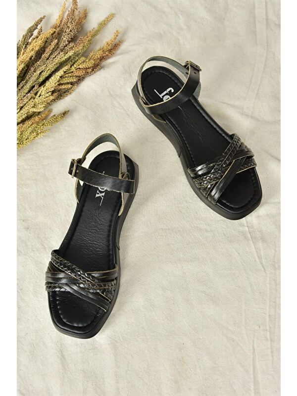 Siyah Hakiki Deri Günlük Kadın Sandalet M291030503 - Görsel 5