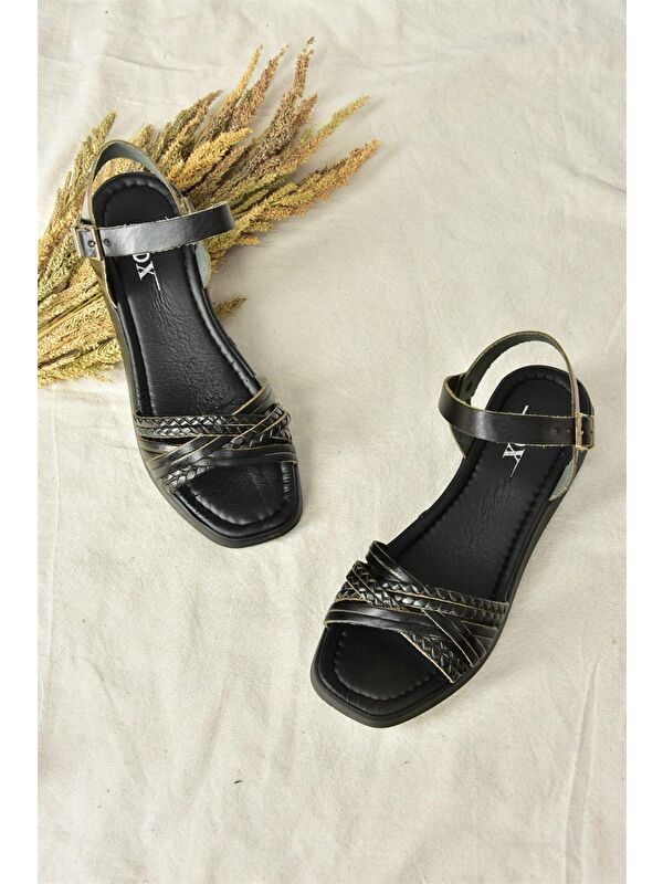 Siyah Hakiki Deri Günlük Kadın Sandalet M291030503 - Görsel 6