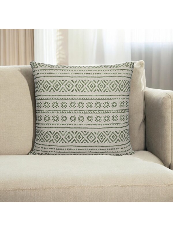 Asdiva Bohem Tarzı Keten Pamuklu Desenli Dijital Baskılı 45x45 Kırlent Kılıfı