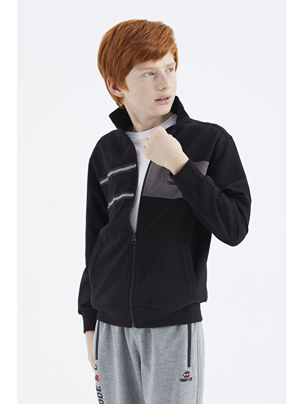 Tommylife Siyah Dik Yaka Erkek Çocuk Sweatshirt - 11183