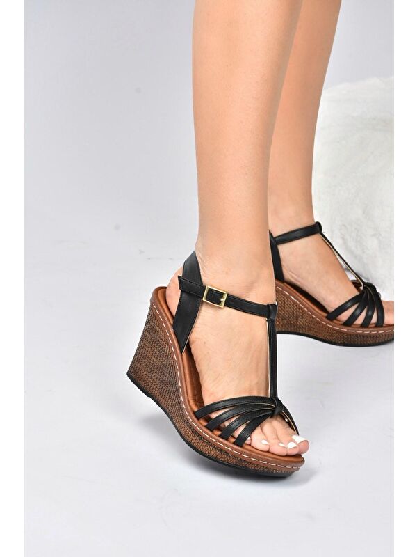 K674041109 Siyah Dolgu Taban Kadın Ayakkabı - Görsel 3