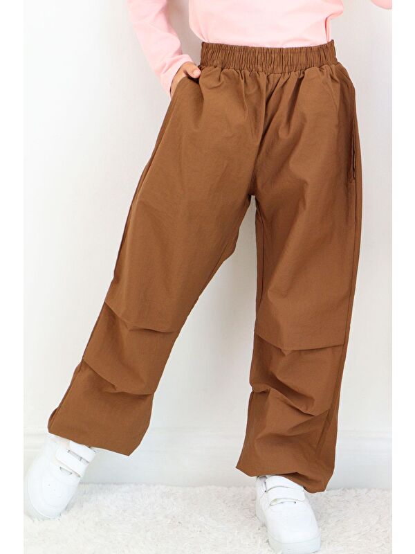 Breeze Kız Çocuk Paraşüt Jogger Paça Pantolon Koyu Kahve (6-12 Yaş)