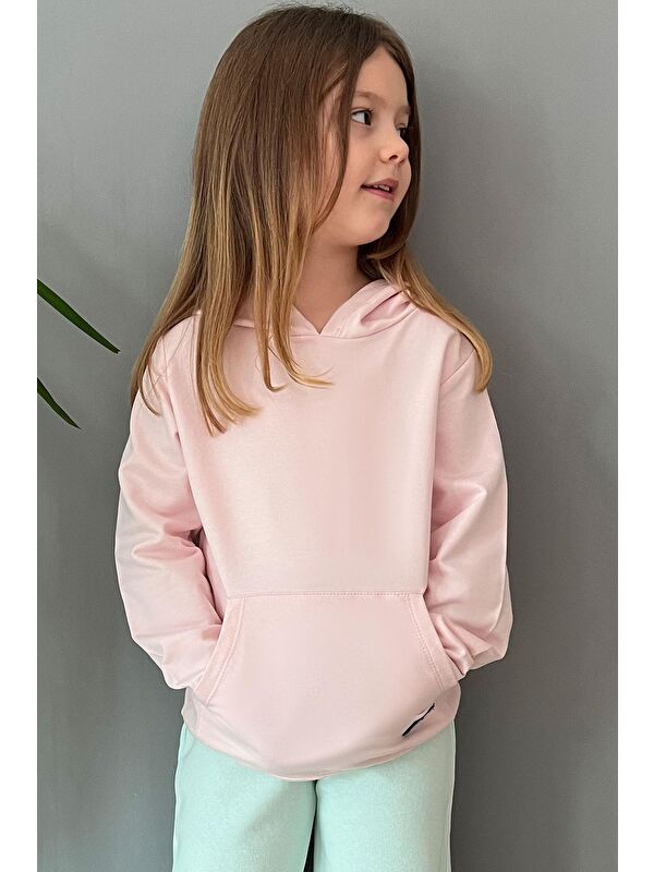 Breeze Kız Çocuk Sweatshirt Kanguru Cepli Armalı Pembe (4-8 Yaş)