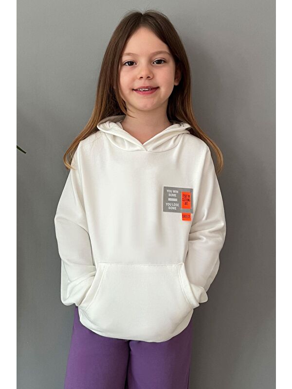 Breeze Kız Çocuk Sweatshirt Kapüşonlu Arma Detaylı Ekru (4-8 Yaş)