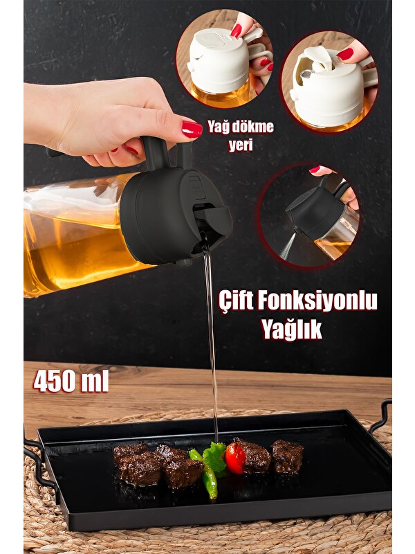 Porsima ALK-3159 Çok Amaçlı Cam Sprey Şişe -Yağdanlık Limon Sirke Sos Püskürtücü, Sızdırmaz Yağdanlık Siyah