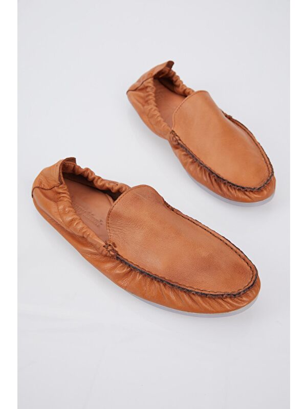 Erkek Taba Arkası Lastikli Rahat Kalıp Hakiki Deri Loafer - Görsel 5