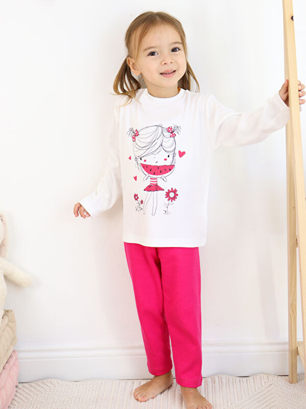 Luggi Baby Bisiklet Yaka Baskılı Kız Bebek Pijama Takımı