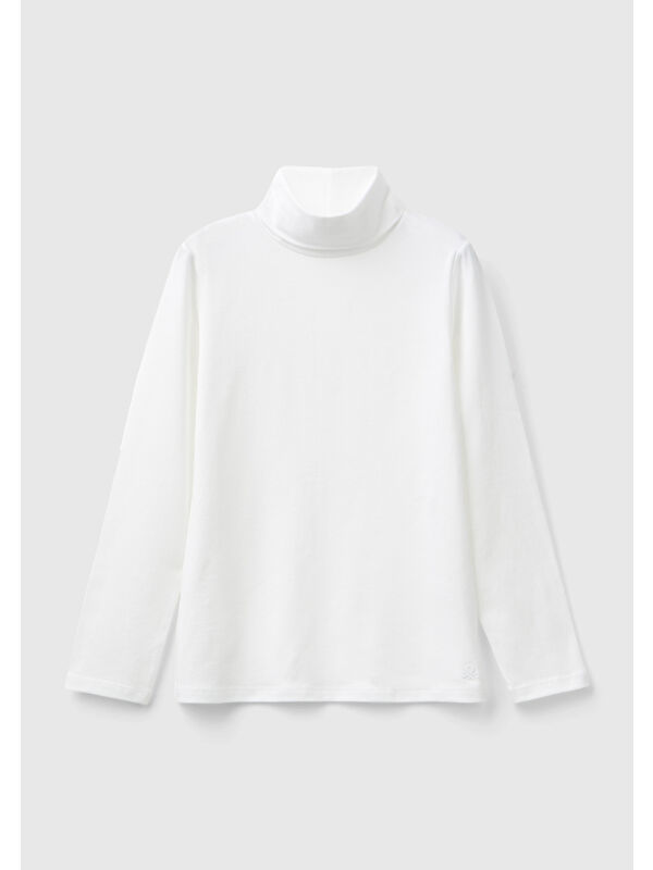 United Colors Of Benetton Kız Çocuk Beyaz Balıkçı Yaka Basic Sweatshirt
