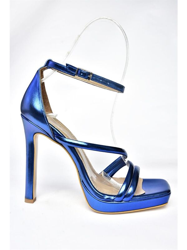 P569012459 Saks Mavi Suni Deri Yüksek Topuklu Kadın Abiye Ayakkabı - Görsel 4