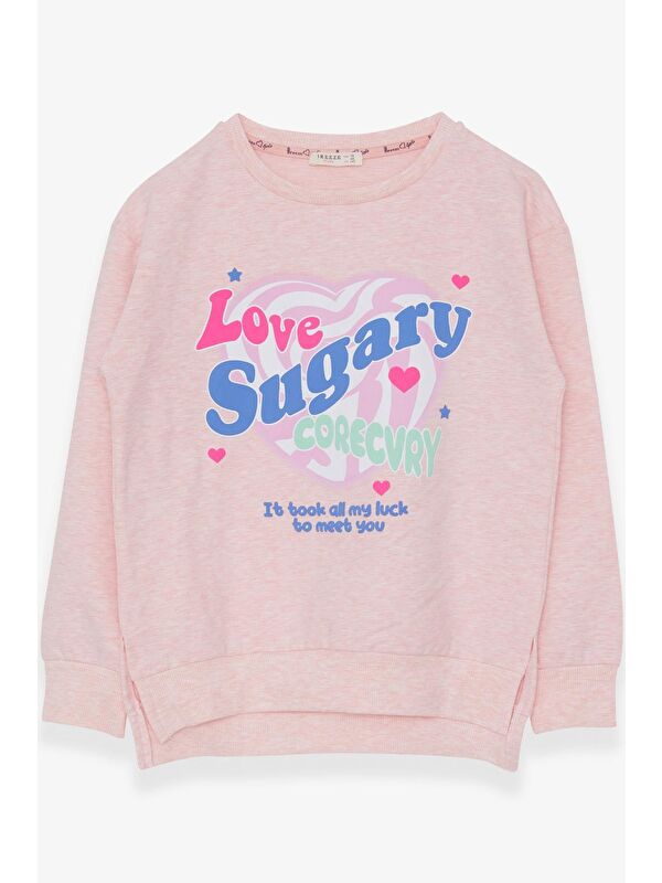 Breeze Kız Çocuk Sweatshirt Yazı Baskılı Yırtmaçlı Somon Melanj (9-14 Yaş)