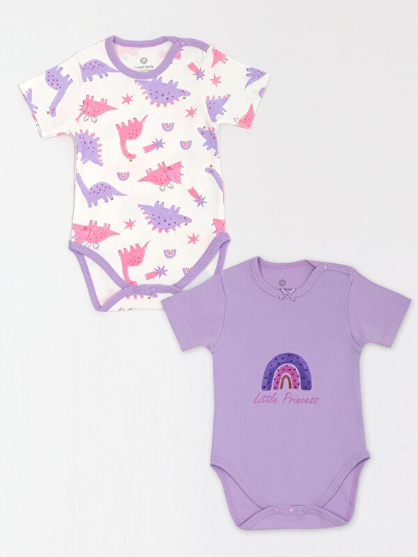 Luggi Baby Bisiklet Yaka Baskılı Kız Bebek Çıtçıtlı Body 2'li